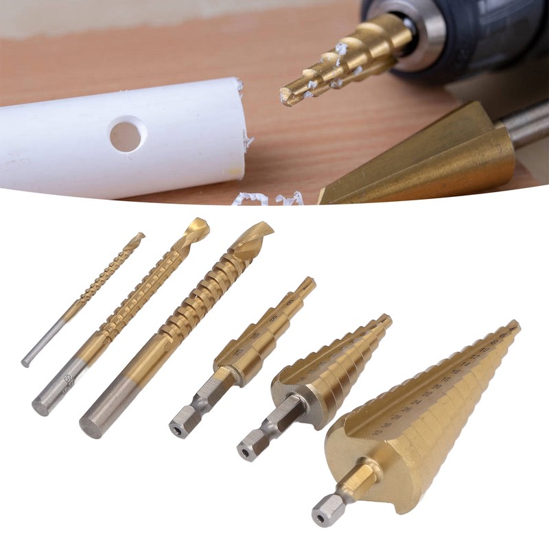 3Pcs Step Drill Bit Hex Shank Straight Grooved HSS Ti