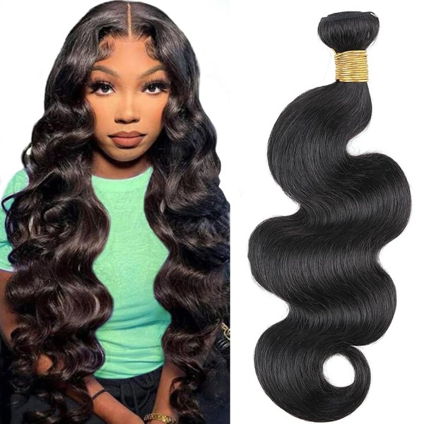 Lizourey Hair 8A Unprocessed Brazilian Virgin Remy Hair Body Wave Hair One Bundle 26Inch Virgin Human Hair Weave Weft Extension Natural Black Color (100+/-5g)/pc Can be Dyed and Bleached