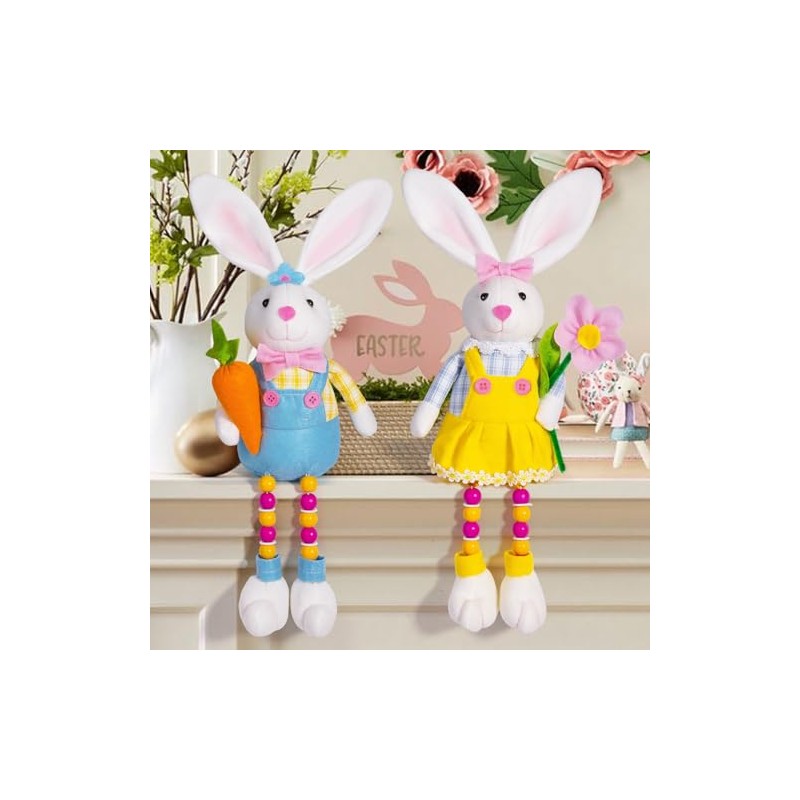 Set of 2 Easter Decorations for Home- Easter Bunny Couple