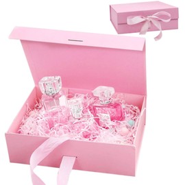 JOKILY Gift Box with Bow Magnetic (21 x 17 x 7 cm), Gift Box with Lid, Magnetic Gift Box, Reusable Decorative Box, Ash Box, Rectangle Presentation Box