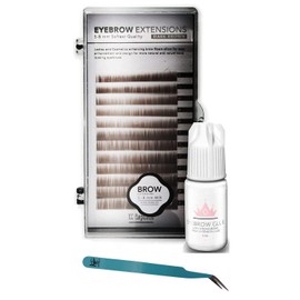 KC Republic Eyebrow Extensions Kit with 1 x Trays of Mink Eyebrows in Dark Brown Comes on Mixed Length Trays 5-8 Mm Mix, Eyebrow Extension Glue Clear & Extension Tweezers by Kc Republic (Dark Brown, Blue Tweezer)