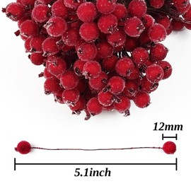 YOOHUA 400PCS 12mm Artificial Frosted Red Holly Berries, Artificial Holly Berries on Wire Stems, Mini Christmas Berry Artificial Flower for Home Wedding Party Birthday DIY Garland Decoration
