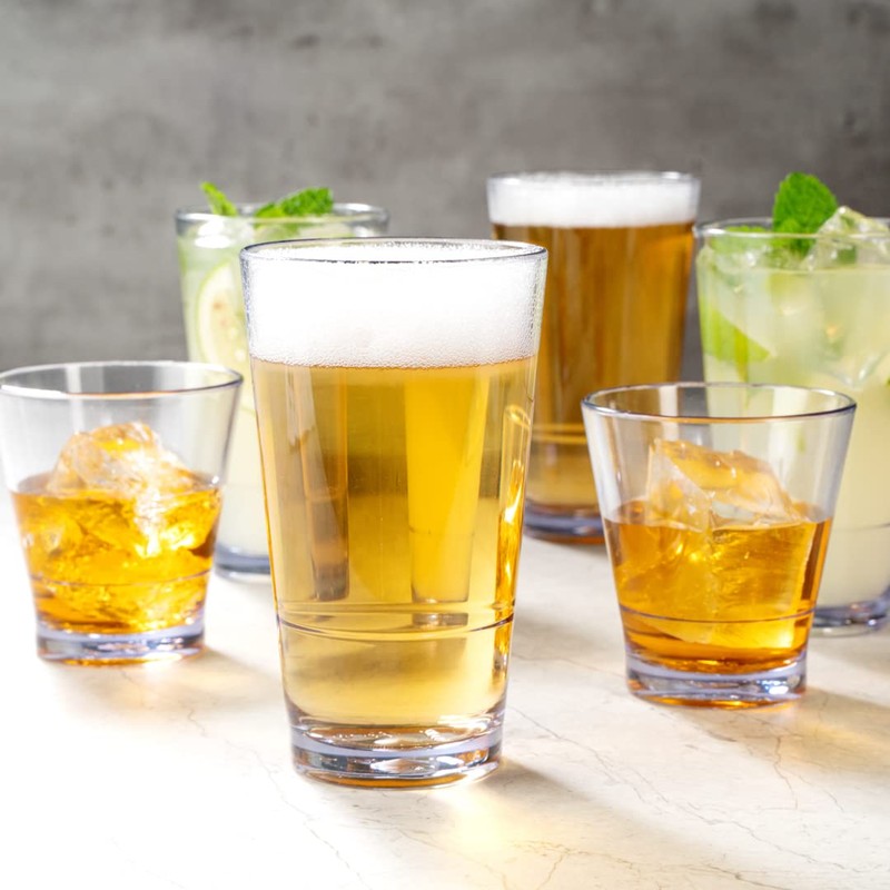 Bev Tek 16 Ounce Plastic Drinking Glasses, 12 Reusable Plastic