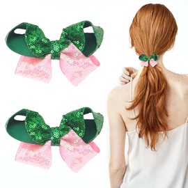 2 PCS Wizard Witch Hair Bows Glitter Pink Green Sequin Hair Clips Magical Crystal Princess Hair Accessories for Women Cosplay Party Favor Supplies