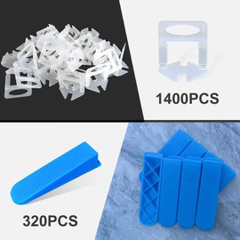 Tile Leveling System 1/16”Kit 1400pcs Tile Leveler Spacers Clips +320pcs Reusable Wedges Tile Leveler Tool Set for Tile & Stone Installation（1720）