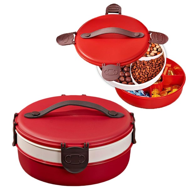 Divided Serving Tray with Lid and Handle - 2-in-1 Round
