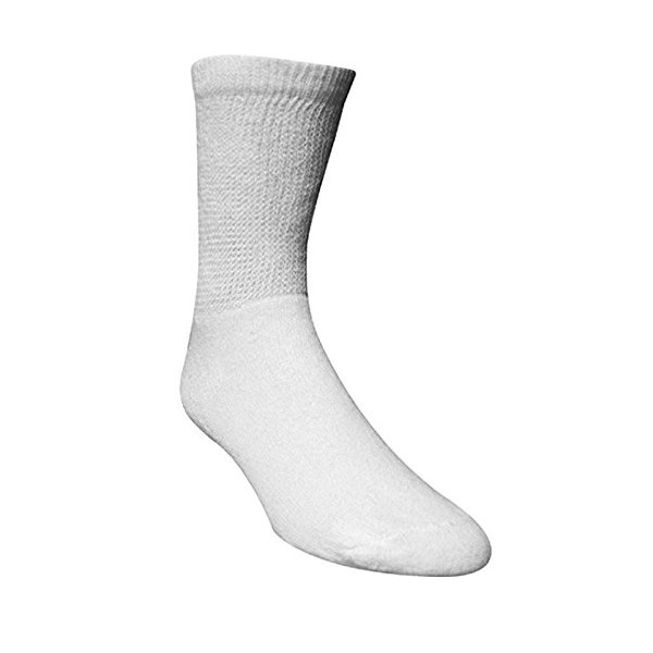 Diabetic Crew Length Socks Men, Size 13-15, X-Large, White