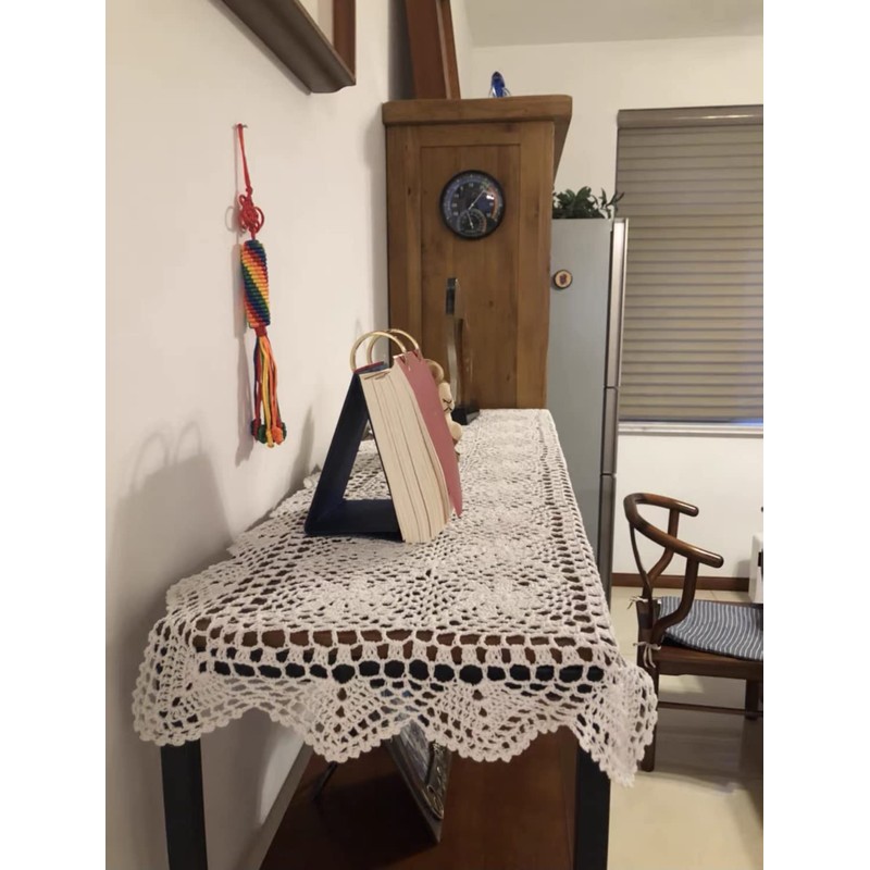 Lelefly Mantel rectangular de algodón hecho a mano, con encaje