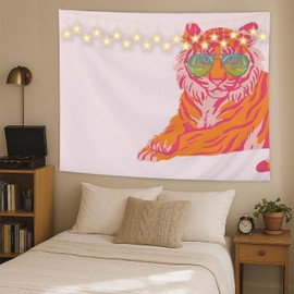 ignytiger Orange Tiger Wall Tapestry, Trendy Preppy Room Decor Tapestry Wall Hanging for Teen Girls Bedroom Dorm Apartment, Girly Room Decor, Preppy Gifts for Women, 50x60 Inch
