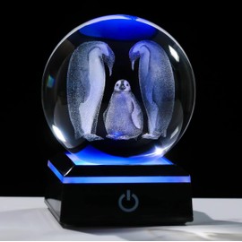 Qianwei Penguin Gifts for Women 3D Crystal Ball 3.14'' - Laser Penguin Decor Glass Animals Penguin Gifts Figurines Statue Stuff for Room Decorations Penguin Night Light