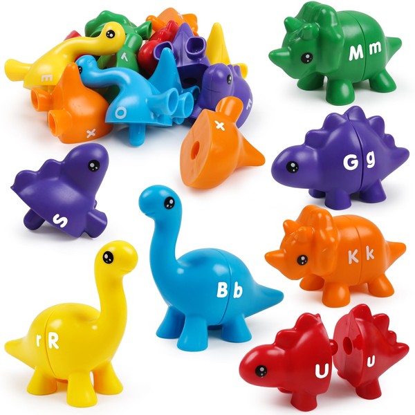 Matching Letters Fine Motor Toys,13 Pcs Double-Sided Dinosaur Toy ABC