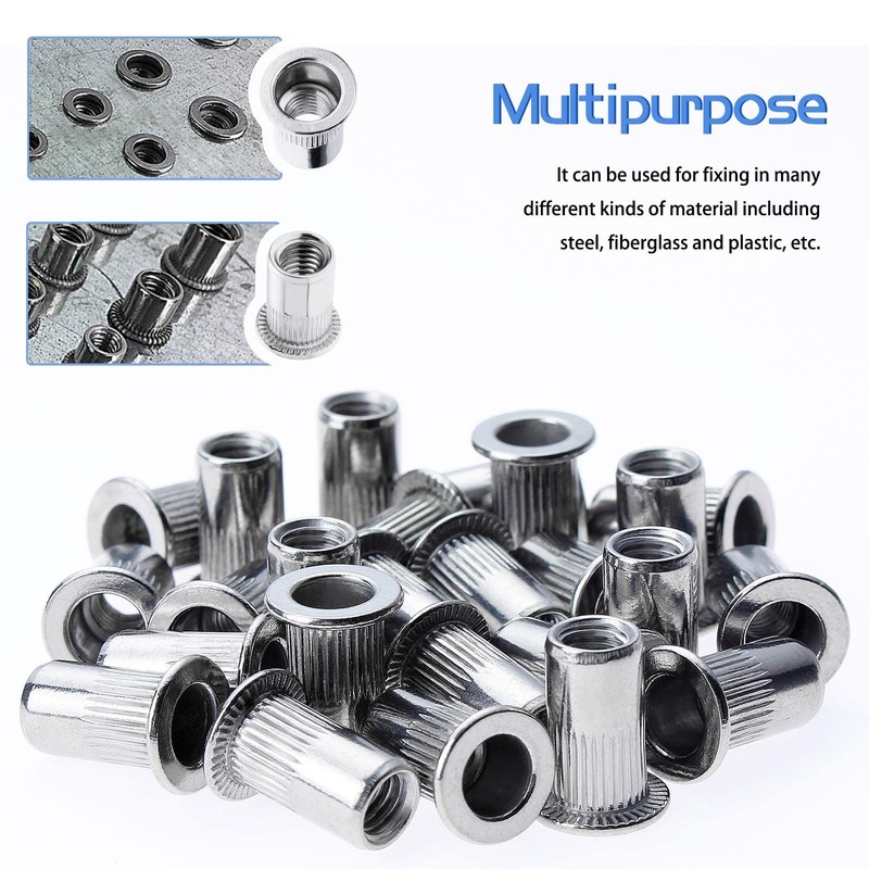 Hsemall 150 pieces rivet nuts M4, flat head threaded rivets,