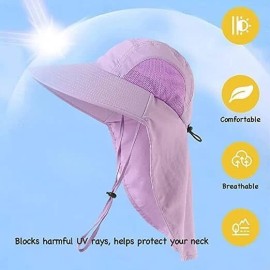 KC Republic Kids Unisex Sun Hat UPF 50+ UV, Sun Protection with Neck Flap Ages 3-12, Purple