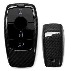 iJDMTOY Real/Genuine Gloss Black Carbon Fiber Key Fob Shell Cover, Compatible with Mercedes 2017-up E-Class, 2018-up S-Class, 2019-up G-Class, 2020-up A C CLA CLS GLB GLC GLE GLS-Class Smart Key