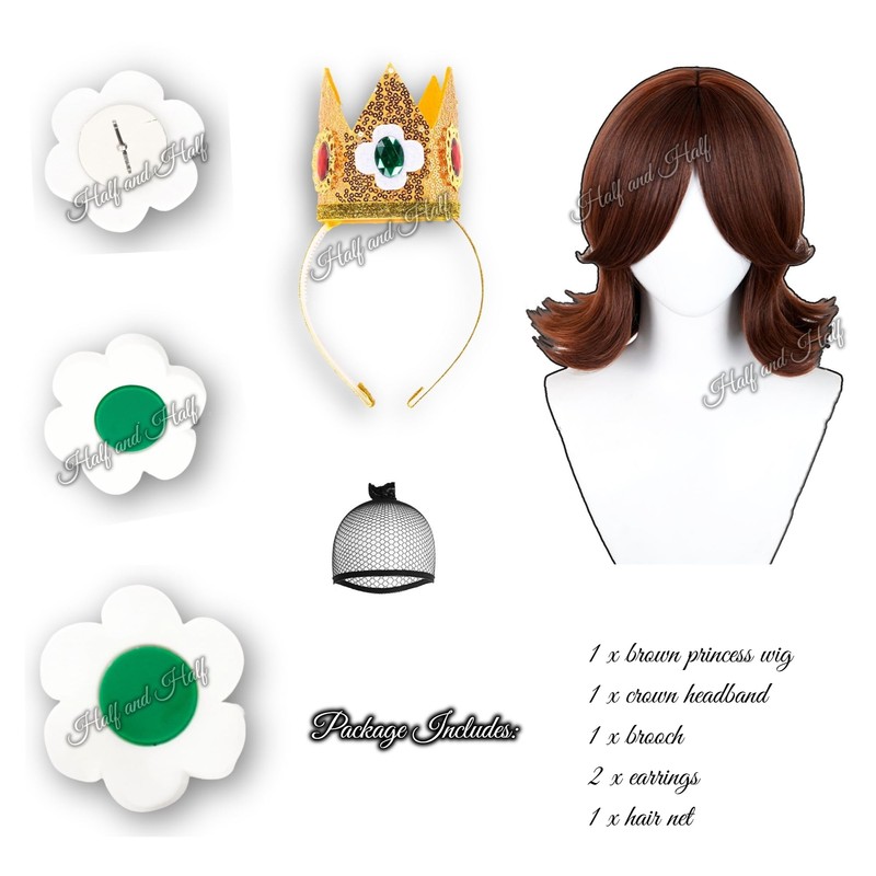Short Curly Deep Brown Princess Costume Wig Set Red Brown