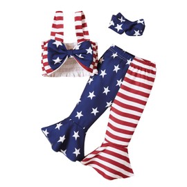 MoryGooder Baby Girl 4th of July Outfit American Flag Outfit for Girls (Red&Blue,6-12 Months)