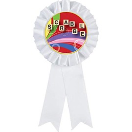 Scrabble White Rosette Ribbon Award, Scrabble Board Games Trophy Ribbon Prize, 1 Pack