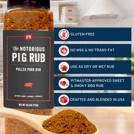 PS Seasoning Notorious P.I.G. - Pulled Pork Rub 25.8 oz - Dry BBQ Rub, Seasoning for Smoking and Grilling, Dry Meat Rub for Pulled Pork BBQ, Ribs, Chops