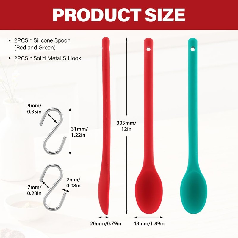 2pcs Extra Long Silicone Mixing Spoon,12 Inch Nonstick Heat Resistant