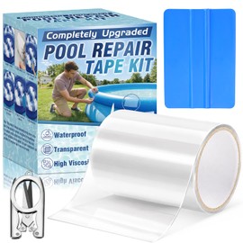 HuakChai Kit Riparazione Piscina, Nastro Impermeabile Subacqueo, Set di Toppe Autoadesive in PVC per Piscine (10x150 cm) con Forbici e Spatola, per Piscine Gonfiabili, Gommoni e Materassini ad Aria