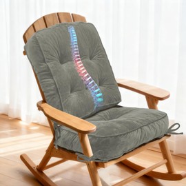 Rocking Chair Cushion Indoor, High-Density Sponge，Memory Foam Non Slip , FadeShield Thicken Durable Tufted Pads,Set of Seat & Back Cushion with Ties for Outdoor Rocker, 2 Piece, Gray,22x17x3/17x17x4