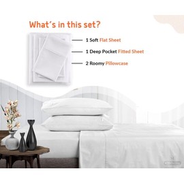 SGI bedding 1000 TC Egyptian Cotton Bed Sheet Set - Twin Size Sheets - 1000 Count Sheets for Twin Size Bed - Soft and Durable Twin Size Sheets - Cotton Sheets in 1000 TC 15" Deep White