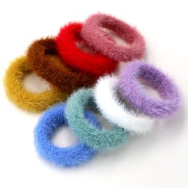 MARY LAVENDER Large Stretch Furry Hair Ties Seamless for Thick Hair Fuzzy Hair Elastics Hair Bands Ponytail Holders Hair Scrunchies for Women Girls No Damage 8-Pack