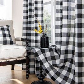Rmuttly Buffalo Plaid Curtains - Black and White, Buffalo Check, Rustic Farmhouse Style for Living Room, Bedroom, Kitchen - Set of 2 Panels, 42"95", Black/White