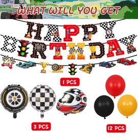 Race Car Birthday Party Decoration Race Car Happy Birthday Banner Balloons for Boys Let's go Racing Party Supplies