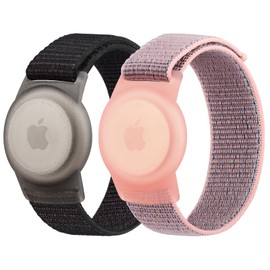 Meliya Nylon AirTag Bracelet for Kids, Airtag Wristband for AirTag Holder Case, 22cm Adjustable Anti Lost Wristband for Toddler Baby, Boys, and Girls, Elders (Pink Sand+Rainbow)