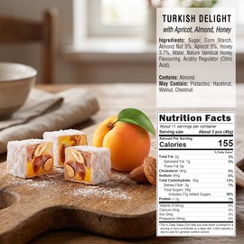 Hazer Baba Turkish Delight Candy with Apricot, Almond & Honey, Gourmet Snack Box, Traditional, Turkish Lokum, Unique Sweets, Loukumi, Delicias Turcas, Halal, Kosher, 16oz (454g)