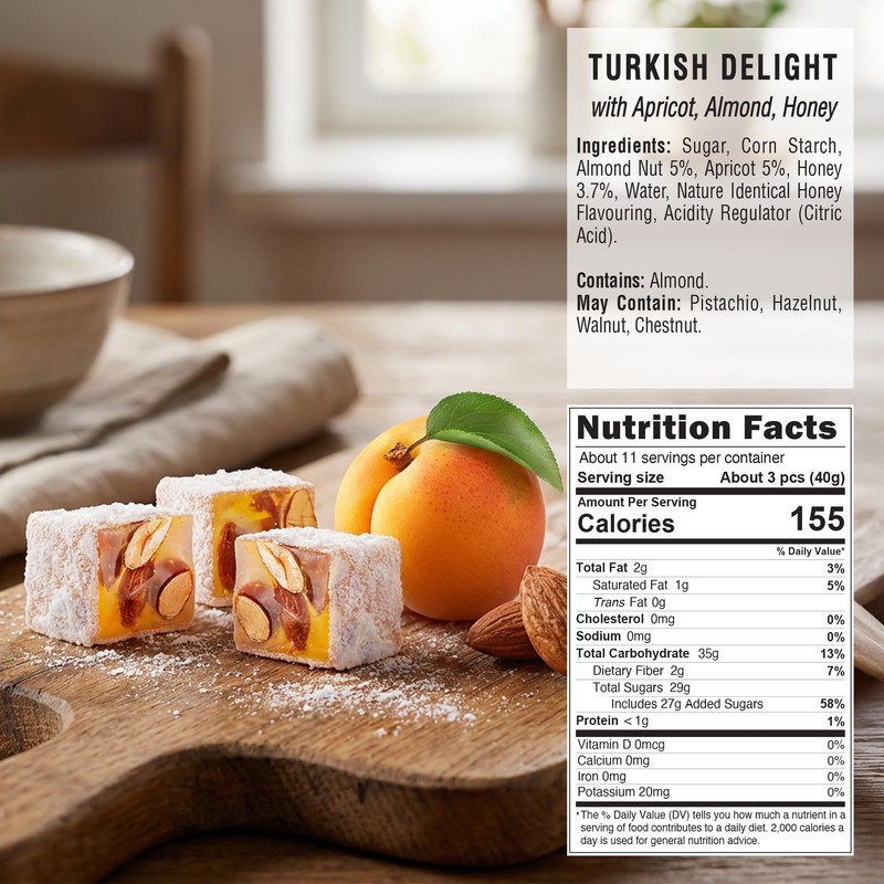 Hazer Baba Turkish Delight Candy with Apricot, Almond & Honey,