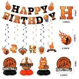 Basketball Party Decorations Basketball Party Supplies Include Basketball Happy Birthday Banner, Hanging Swirl, Honeycomb Centerpiece for Boys Kids Basketball Decorations Supplies