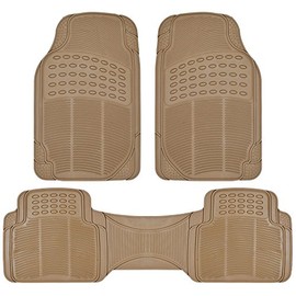 BDK Original ProLiner 3 Piece Heavy Duty Front & Rear Rubber Floor Mats for Car SUV Van & Truck, Beige - All Weather Floor Protection with Universal Fit Design