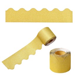 65.6 Feet Glitter Bulletin Board Borders Scalloped Bulletin Board Trims Decorative Border Trims Sparkle Self-Adhesive Bulletin Stickers for Classroom Home Office Decoration (Gold)