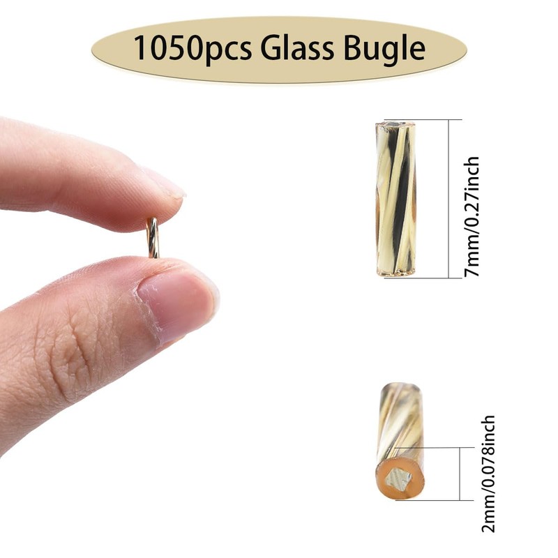 1400pcs 2x7mm Golden Glass Bugle Beads Tube Twisted Seed Beads