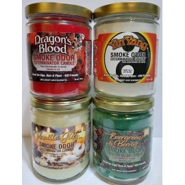 Smoke Odor Exterminator 13 oz Jar Dragons Blood, Assortment Set of (4) Candles.