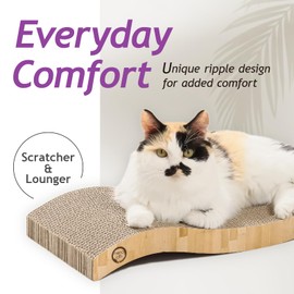 Reversible Wave Cat Scratcher for Indoor Cats - Cat Scratching Board, Horizontal Cat Scratch Pad Lounger with Reversible Usability and Extra Comfort for Lounge(1Pack, Oak)