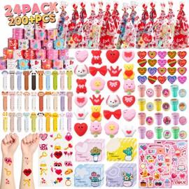 Valentines Day Gifts for Kids, 24 Pack Valentines Party Favor Goodie Bags Stuffers Cards for Kids School Classroom Gift Exchange, Valentine’s Day Small Prizes Squishy Toys Bulk for Class Treats Reward