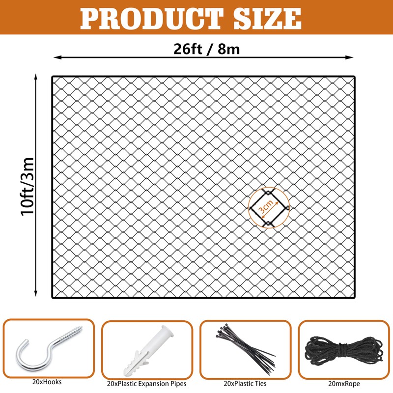 Cat Netting, Balcony Netting for Pets,Steel Wire Reinforced Balcony Screen