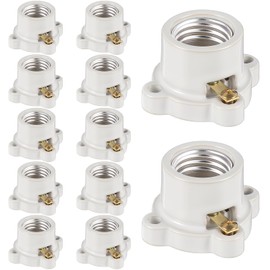 Saysurey 12 Pcs Porcelain Lamp Holder Socket E26/E27 Medium Keyless Threaded Socket with Two Hole Flanged Mounting 660W 250V Medium Base Lampholder Cleat Sockets for Indoor Garage Closet Lighting