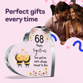 68th Anniversary Plague Gifts for Husband Wife - Meant to Bee - Happy 68th Wedding Anniversary Present for Partner, 100mm Acrylic Heart Keepsake for Sixty-Eighth Anniversaries