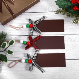 12Pcs Christmas Stocking Name Tags 2 Colors Bows with Wood Beads Stocking Tags Wood Christmas Decorations for Xmas Closet Home Farmhouse Hanging Decoration