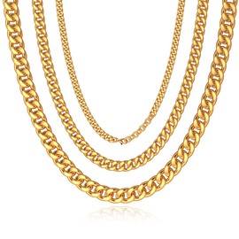 Cuban Link Chain Necklace for Men Women, Adjustable Silver Black Gold 316L Stainless Steel 6mm/10mm/14mm Width, 18/22 Inch Length, Stainless Steel, No Gemstone