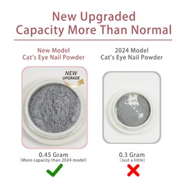 Gyraolvant Cat Eye Chrome Nail Powder, Chrome Powder for Gel Nails Polish, Silver Cat Eye Effect Pigment for DIY Nail Art Design Decoration (Light silver, M)