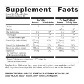 Bariatric Advantage Calcium Citrate Chewable 500 mg - for Bariatric Surgery Patients - High-Potency, Easy-Digest Tablets - Calcium Citrate - Bone Strength Supplements* - Chocolate - 90 Count