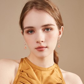 CZ Linear Drop Earrings Champagne Gold - Women's Long Sterling Silver Teardrop Citrine Cubic Zirconia Crystal Bridal Dangle Drop Wedding Prom Party Earrings for Bride Bridesmaids