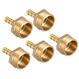 QUARKZMAN 6 mm Barb to G1/2 Male Thread Pipe x 5 Pieces Straight Brass Barb Hose Fitting for Air Water Fuel Pneumatic Hose, Gold