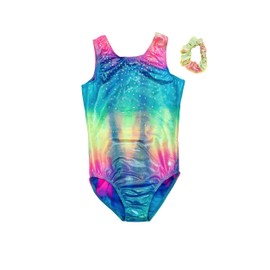 Destira Gymnastics Leotards for Girls, Rainbow Tie Dye - Premium Hologram Fabric w/Dazzling Rhinestone Crystals - Dance, Cheer, Yoga, & More, Child XX-Small (3x)
