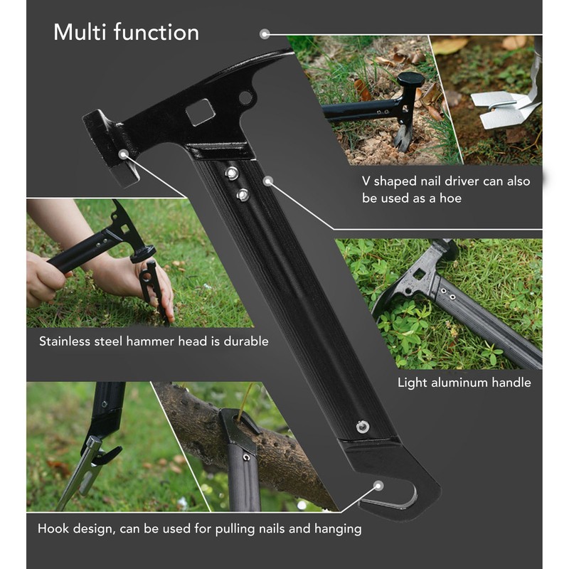 Camping Hammer Stainless Steel Head Multifunction Lightweight Ground Nail Hammer
